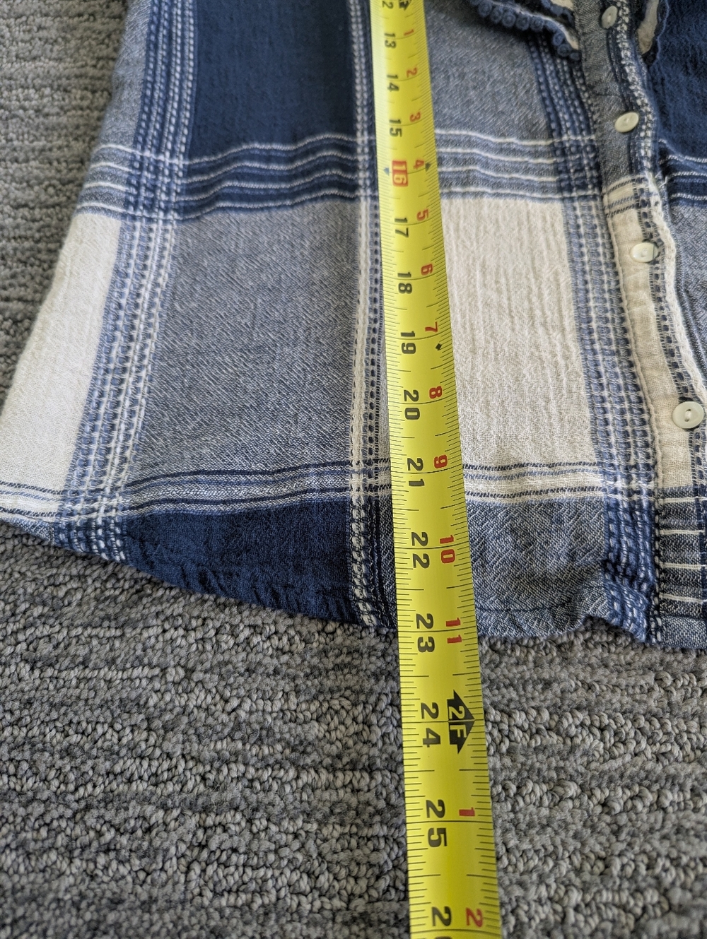 FRNCH Paris Camassia Plaid Woven Ruffle Button Up Shirt Blue Pearl - Picture 7 of 11